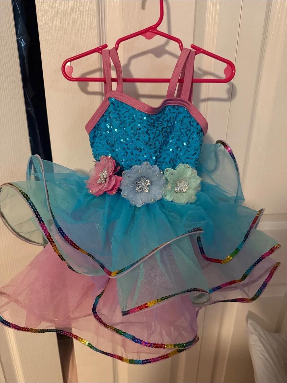 Size 4/5 XS, Kids Sparkle Mermaid Tutu Ballet Costume Dress in Teal and Pink